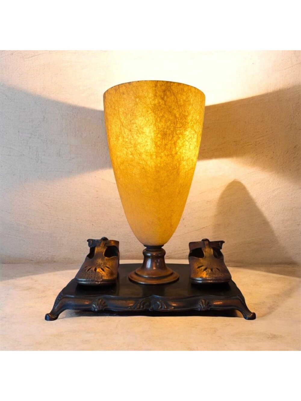 Vintage 1950s Copper Mary Jane Shoes Lamp Atomic Fiberglass Shade